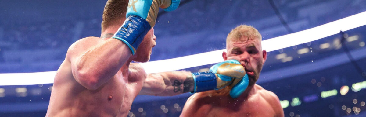 Canelo stops Billy Joe Saunders to win super-middleweight fight as Brit suffers ‘busted eye socket’